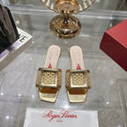 Viv 25 Hollow Square Buckle Slippers Gold Weaving Leather 263001