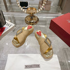 Viv Platform Slippers Gold Early Weaving 300739