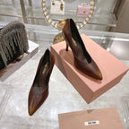 Miu High Heel Pumps Brown Sheepskin 592077