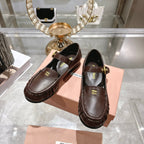 Miu Mary Jane Ballet Flats Brown Leather 592042