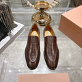 Miu Distressed Loafers Brown Cowhide 592053
