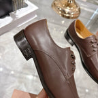 Miu Distressed Loafers Brown Cowhide 592058