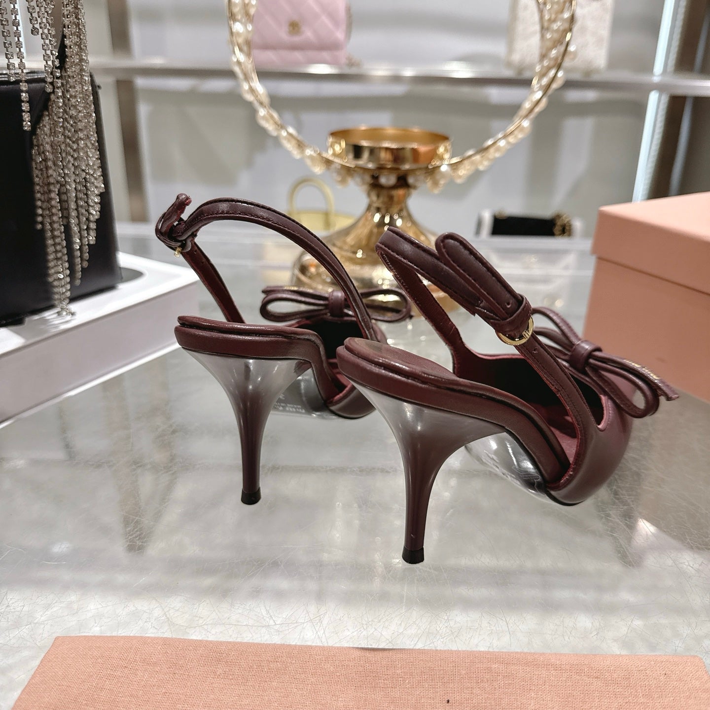 Miu 26 High Heel Slingback 80 Burgundy Leather 592098