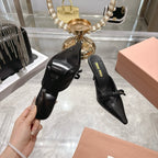 Miu 26 Pointed Toe High Heel Black Sheepskin 592087