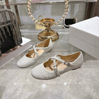 CD 26 Ballet Flats Metallic Silver Leather With Sequins 592214
