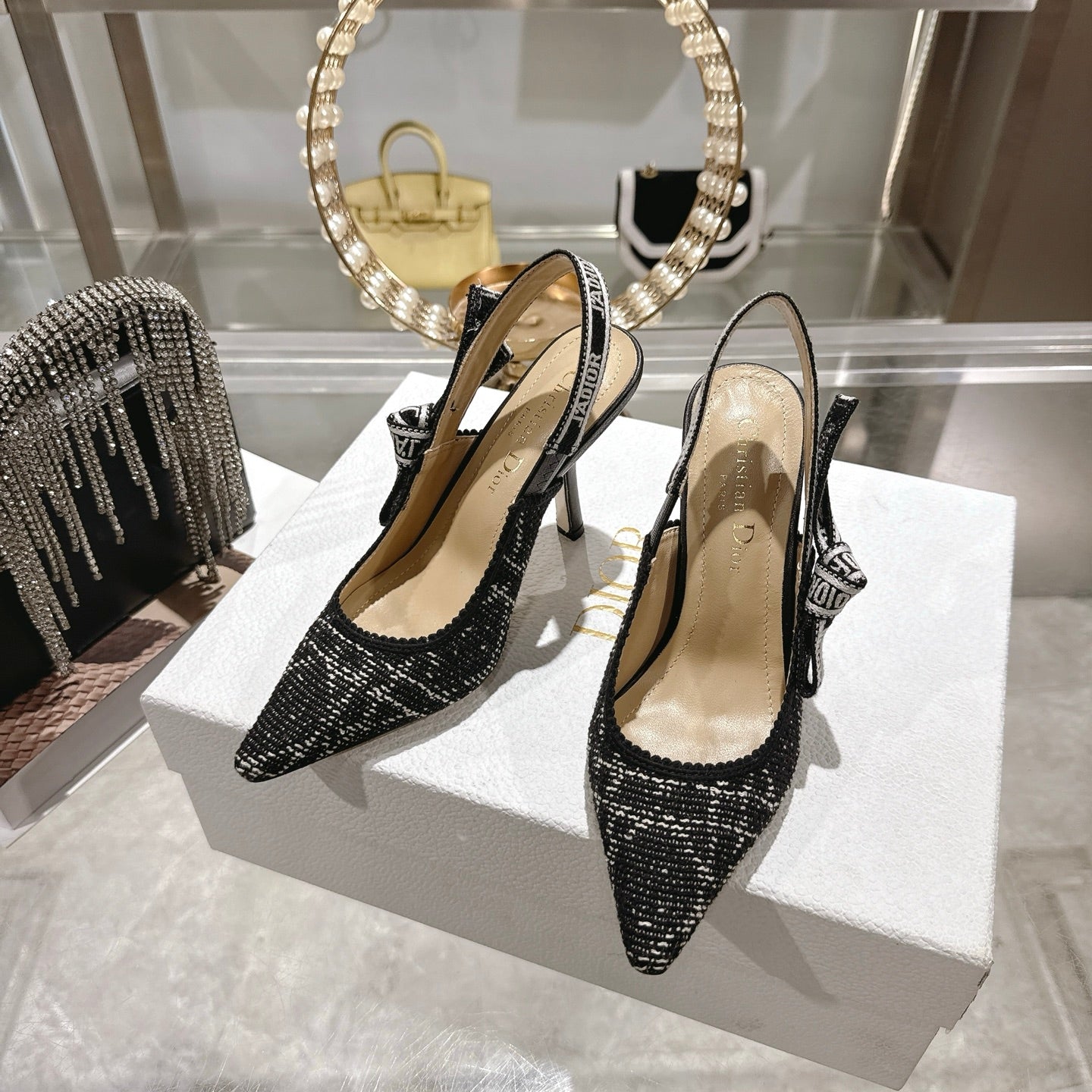 CD 26 Slingback 85mm Black Tweed 592231