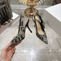 CD 26 Slingback Metallic Floral Embroidery 85mm Black Gold Tweed 592233