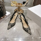CD 26 Slingback Metallic Floral Embroidery 45mm Black Gold Tweed 592235