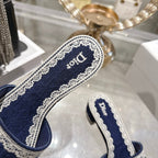 CD 26 Embroidered Sandals 45mm Dark Blue White Canvas 592238