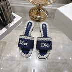 CD 26 Embroidered Sandals 45mm Dark Blue White Canvas 592238