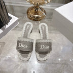 CD 26 Embroidered Sandals 45mm Gray White Canvas 592239