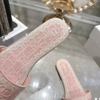 CD 26 Embroidered Sandals Pink White Canvas 592245
