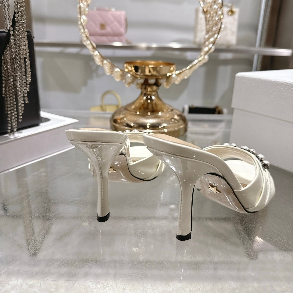 CD 26 High-Heeled Mules 85mm Pearl Ivory Patent Leather 592252
