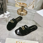 CD 26 Flat Sandals Black Patent Leather 592264