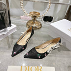 CD 26 High Heel Pump Flower 25 Black Sheepskin Ribbon 679714