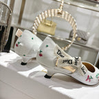 CD 26 High Heel Pump Flower 25 White Sheepskin Ribbon 679715