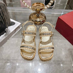 Roger Vivier Wedge Sandals 6cm Sliver Beige Lambskin Raffia 679797