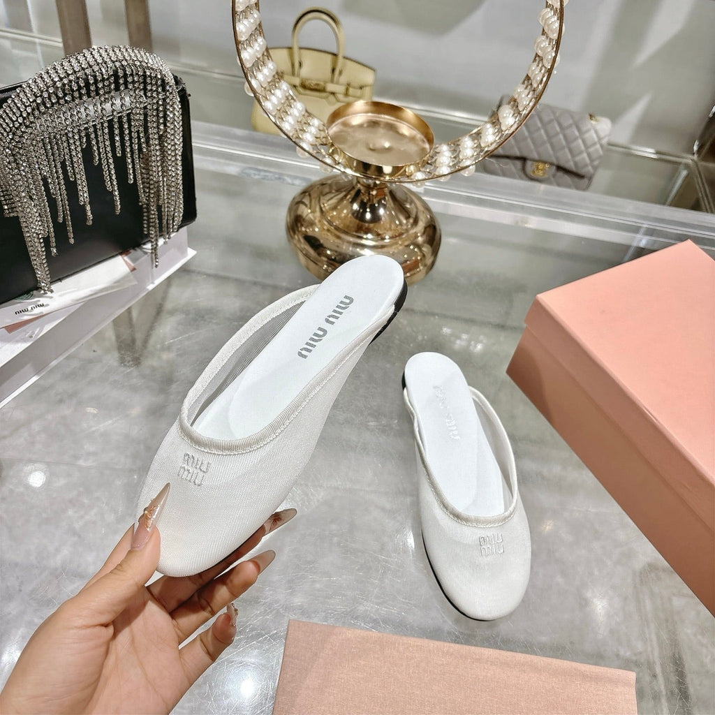 Miu Miu 26s Slippers White Mesh 679837