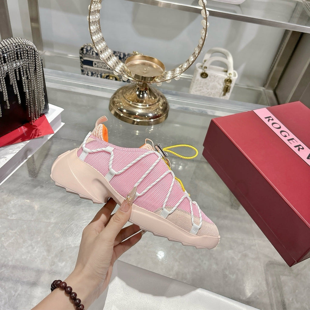Roger Vivier Zag Sneakers Pink Lace Lambskin 679801
