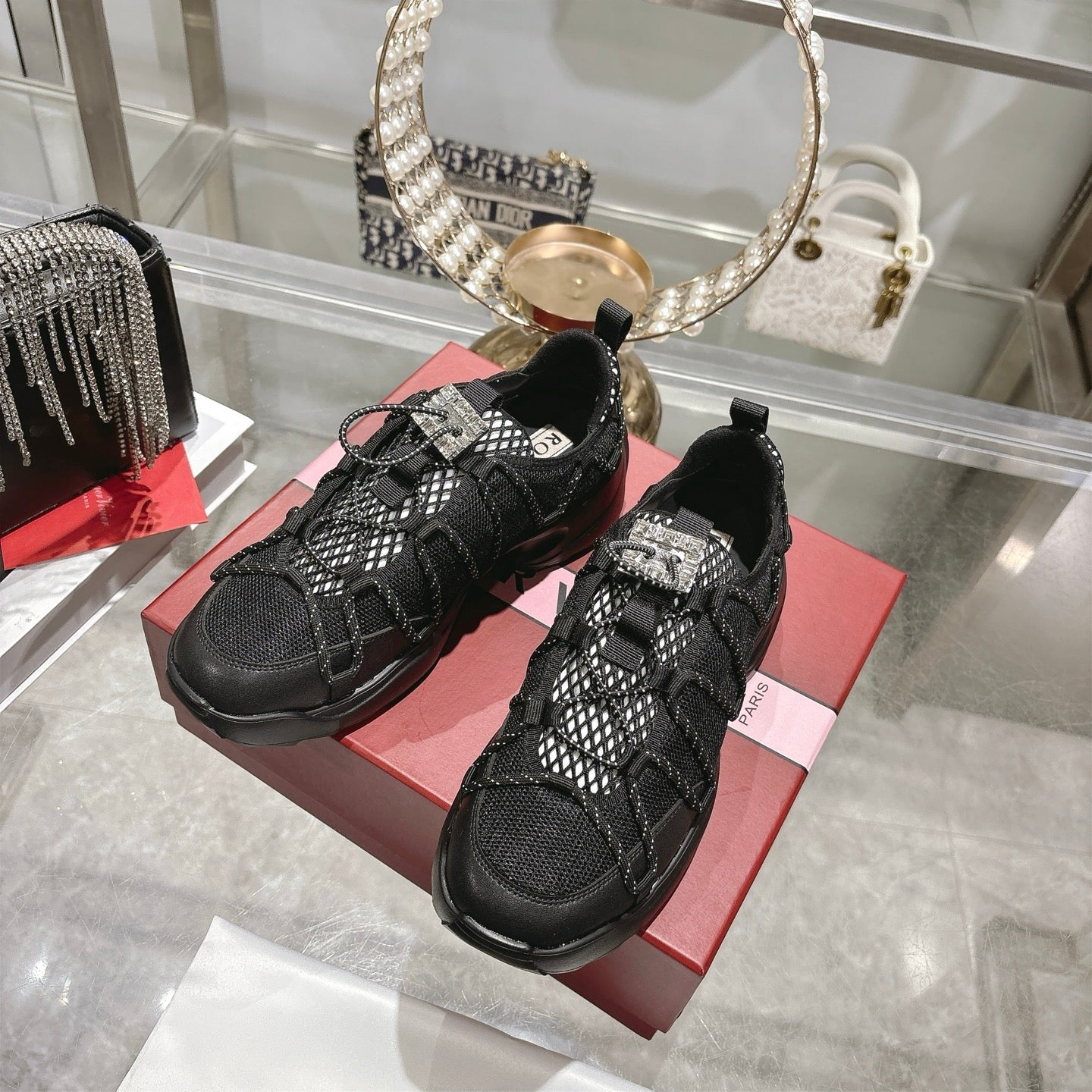 Roger Vivier Zag Sneakers Black Lace Lambskin 679803