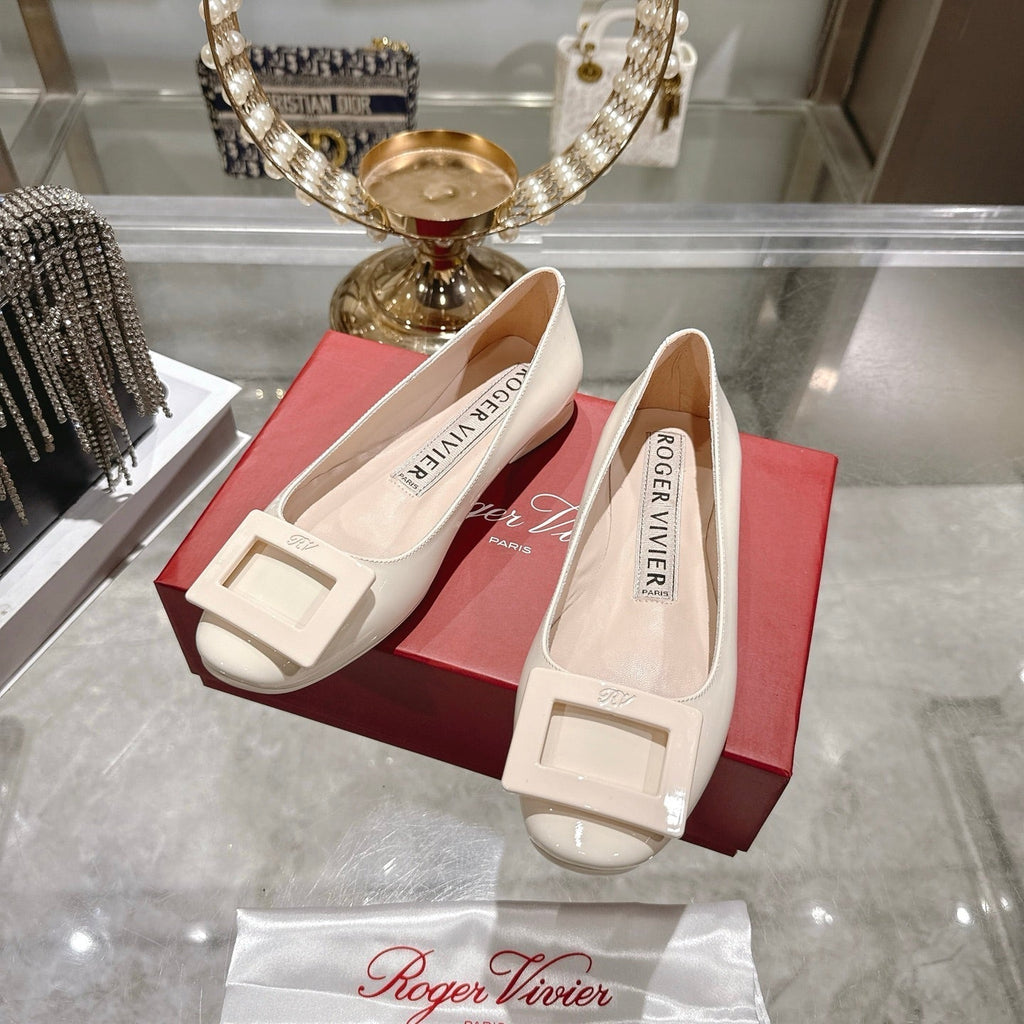 Roger Vivier 26s U Look Ballet Flat Ivory Leather 679805