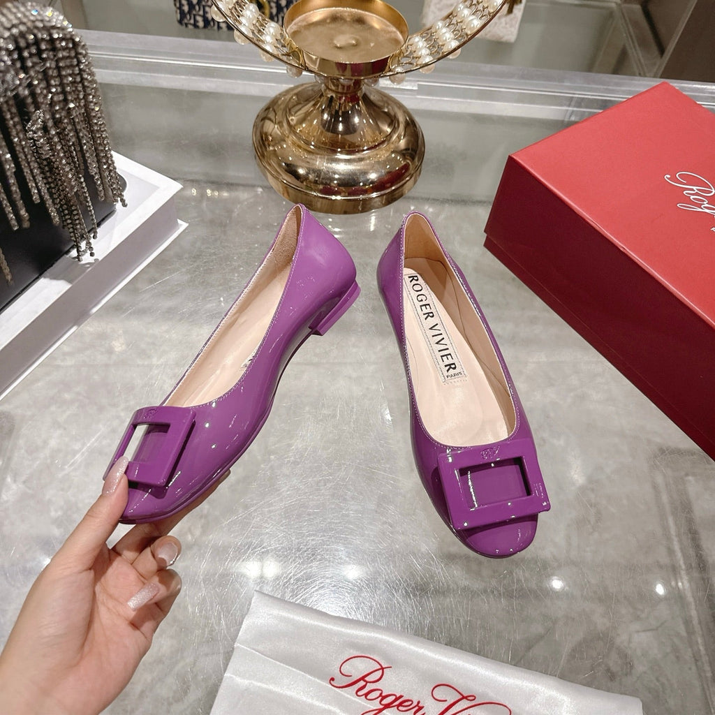 Roger Vivier 26s U Look Ballet Flat Purple Leather 679807