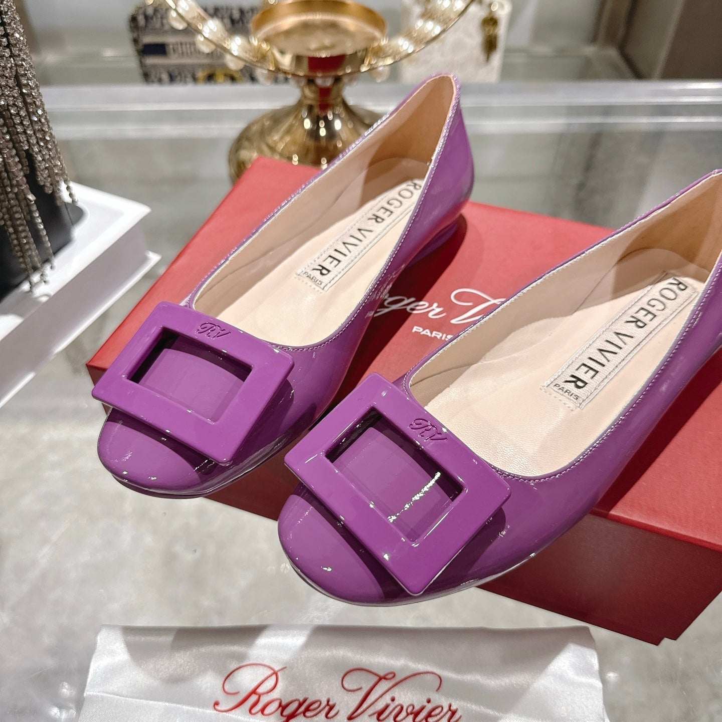 Roger Vivier 26s U Look Ballet Flat Purple Leather 679807