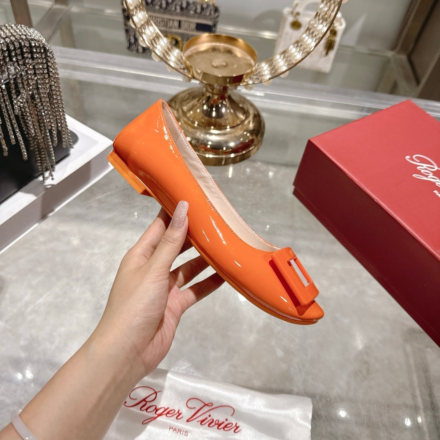 Roger Vivier 26s U Look Ballet Flat Orange Leather 679808