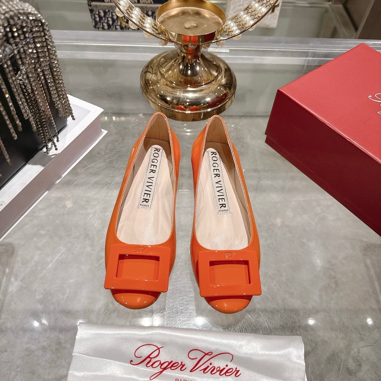 Roger Vivier 26s U Look Ballet Flat Orange Leather 679808