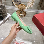 Roger Vivier 26s U Look Ballet Flat Mint Green Leather 679809