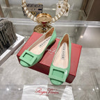 Roger Vivier 26s U Look Ballet Flat Mint Green Leather 679809