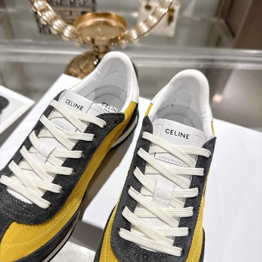 Celine Racer Sneaker Taupe Yellow Suede Fabric 679820