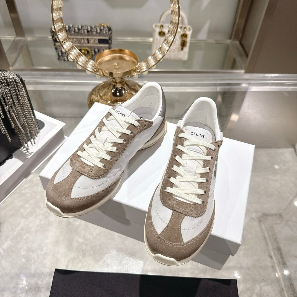 Celine Racer Sneaker Dark Khahi White Suede Fabric 679821