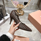 Miu 26s Strappy Pumps 7.5cm Chocolate Sheepskin 679776