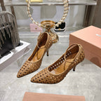 Miu 26s Strappy Pumps 7.5cm Brown Sheepskin 679777