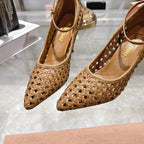 Miu 26s Strappy Pumps 7.5cm Brown Sheepskin 679777