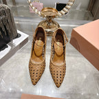 Miu 26s Strappy Pumps 7.5cm Brown Sheepskin 679777