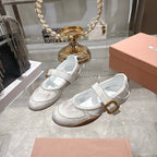 Miu 26s Gymnasium Ballerinas Dust White Leather 679784