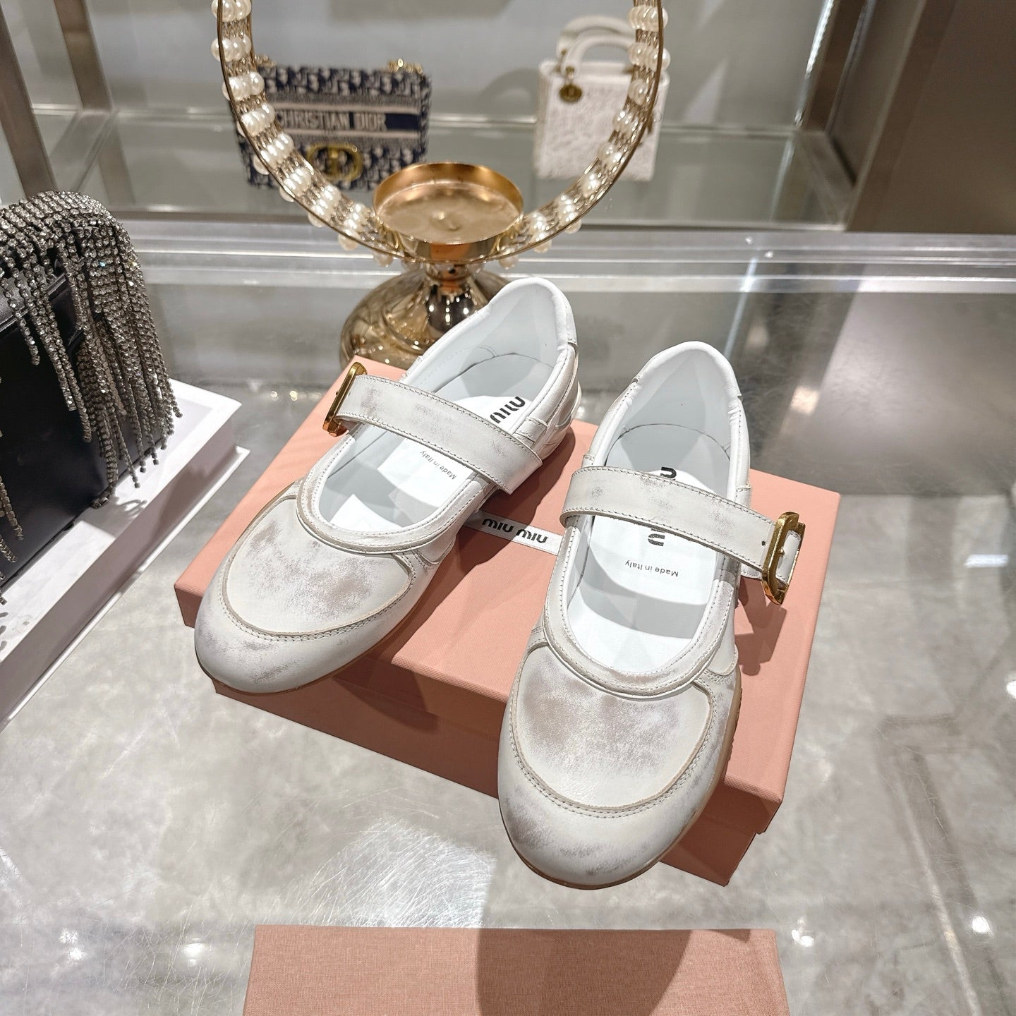 Miu 26s Gymnasium Ballerinas Dust White Leather 679784