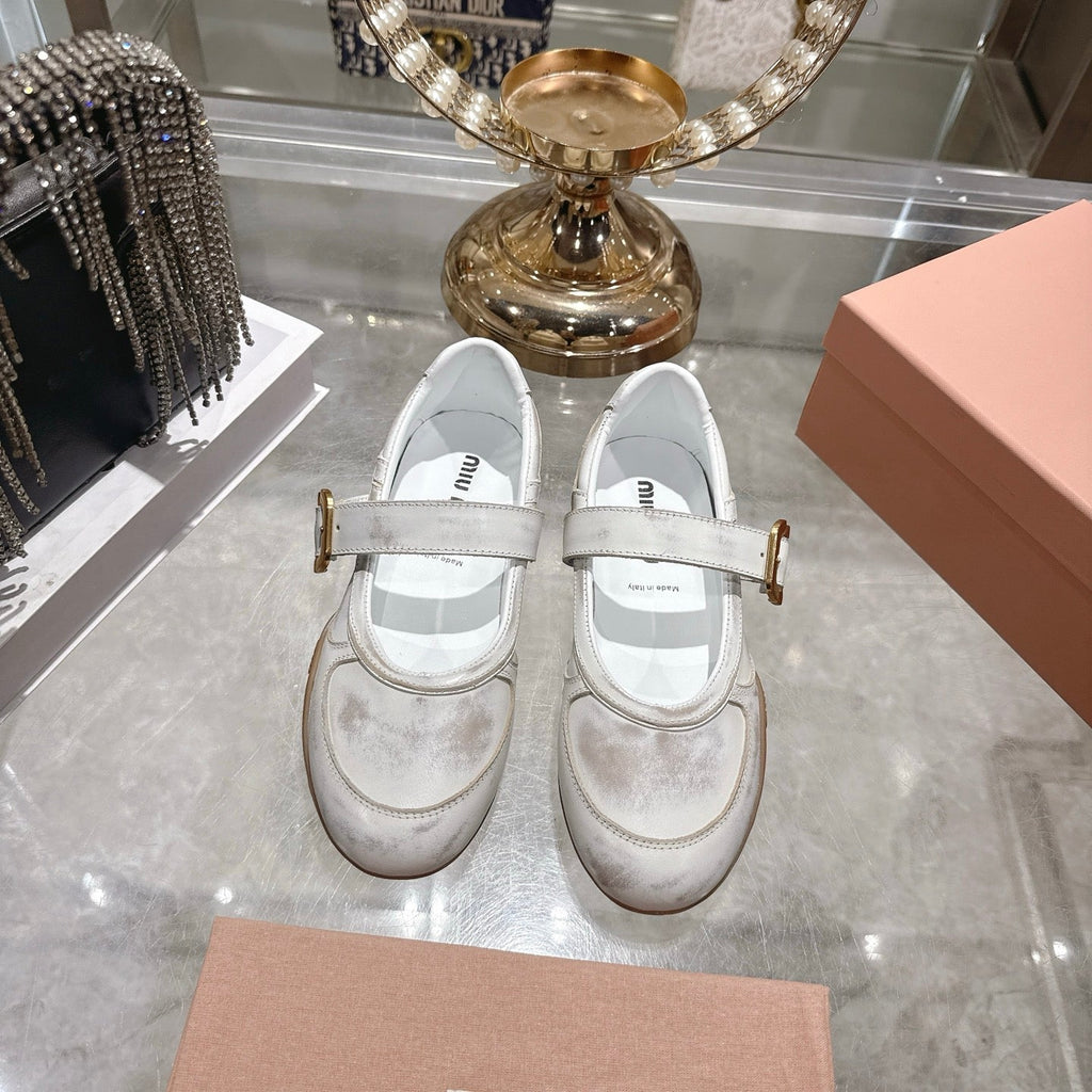 Miu 26s Gymnasium Ballerinas Dust White Leather 679784