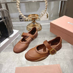 Miu 26s Gymnasium Ballerinas Brown Leather 679785