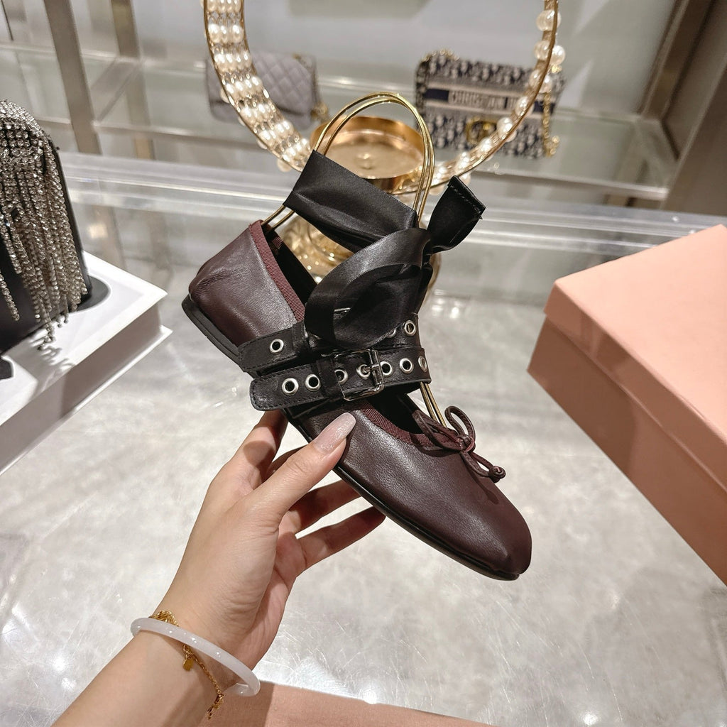 Miu 26s Ballerinas Chocolate Leather 679788