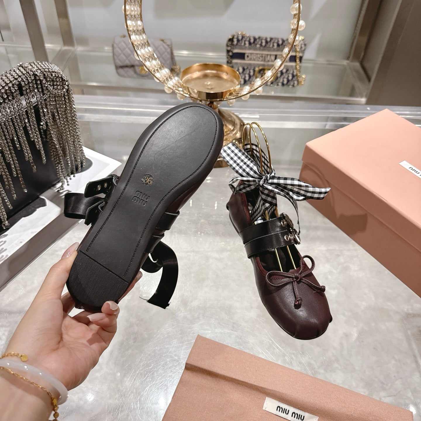 Miu 26s Ballerinas Chocolate Leather 679788