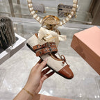 Miu 26s Ballerinas Beige Brown Canvas Leather 679791