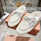 Miu 26s Boat Shoe White Mesh Suede 679792