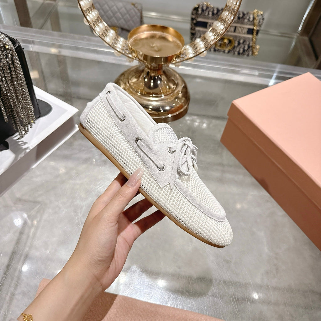Miu 26s Boat Shoe White Mesh Suede 679792