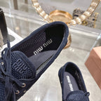 Miu 26s Boat Shoe Navy Blue Mesh Suede 679795