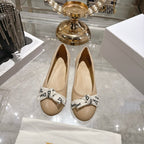 CD 26 Bow Ballet Flat Embroidered Sheepskin