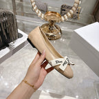 CD 26 Bow Ballet Flat Embroidered Sheepskin