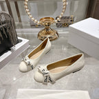 CD 26 Bow Ballet Flat Embroidered Sheepskin